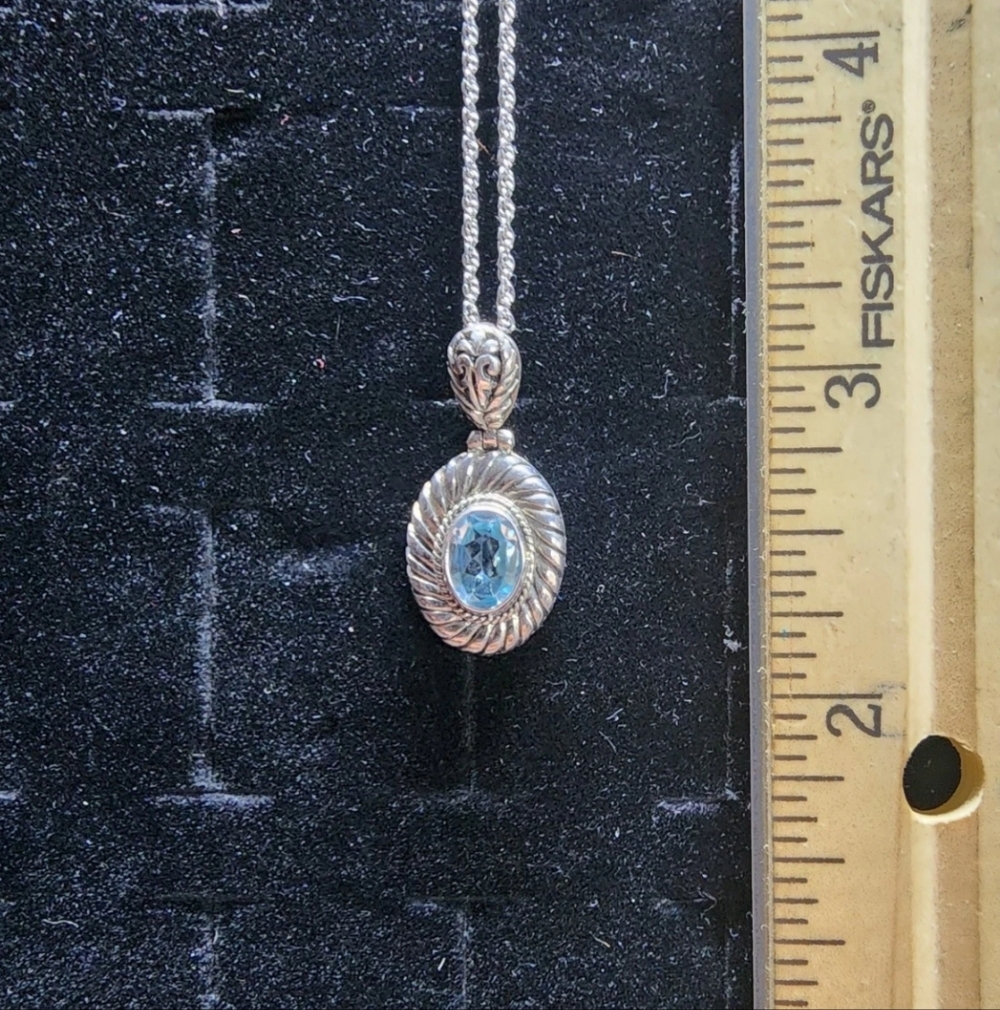 Vintage Sterling Silver/Aquamarine Filigree Pendant & Chain Necklace Tested+
